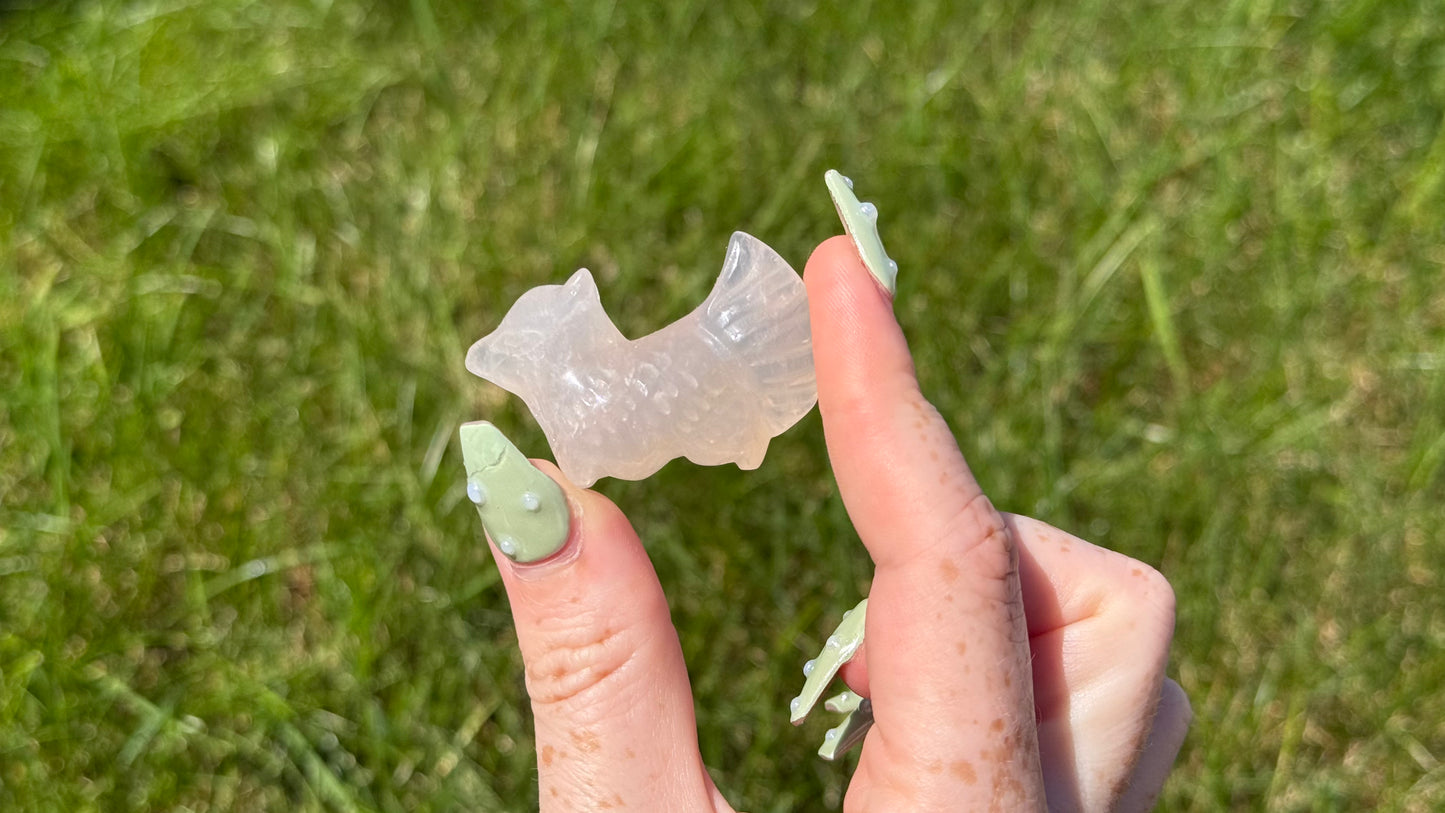 Rose Quartz Fox Carving - Personal Collection Destash