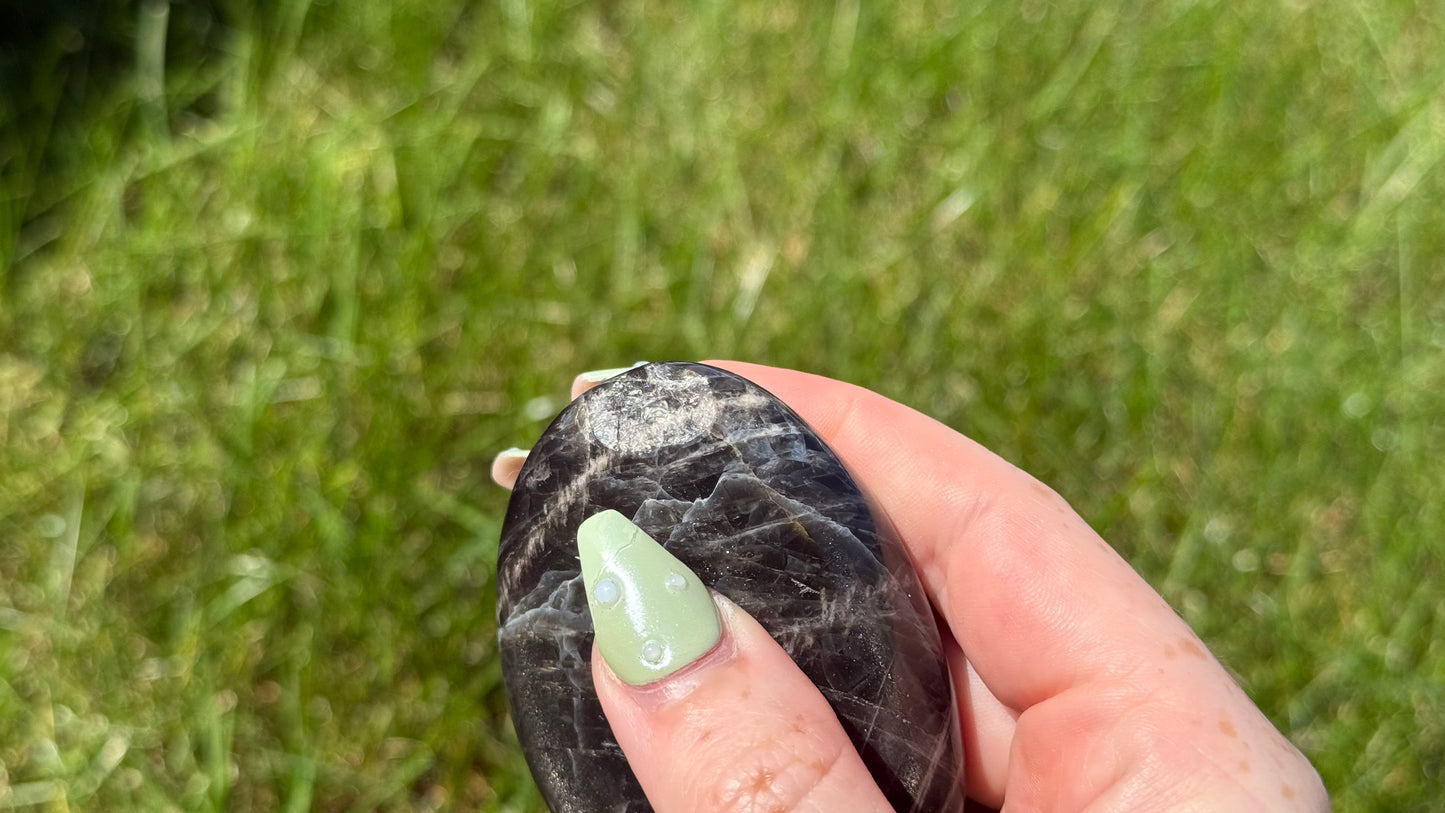Imperfect Black Moonstone Palm Stone - Personal Collection Destash