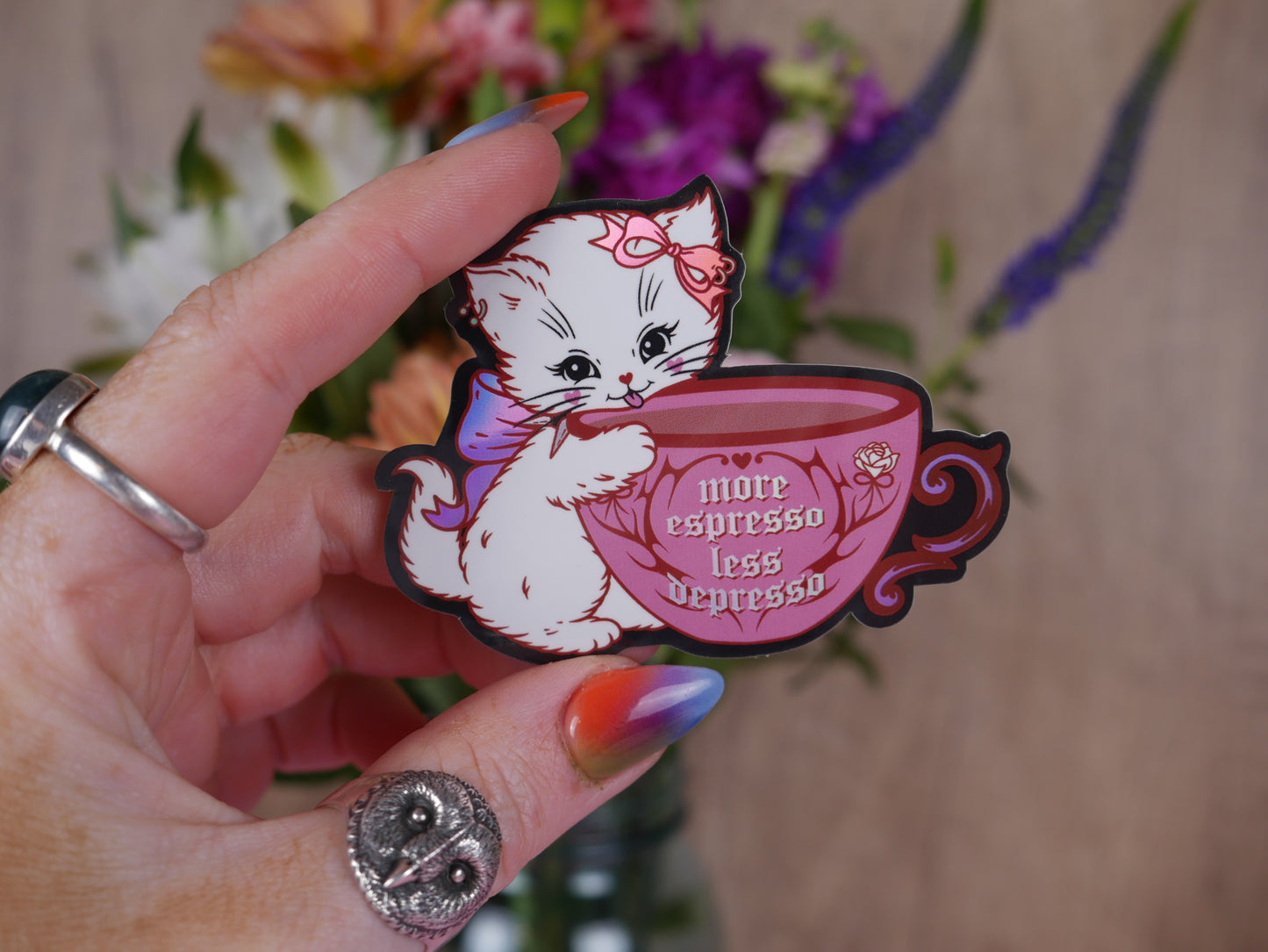 More Espresso Less Depresso Kitty Sticker