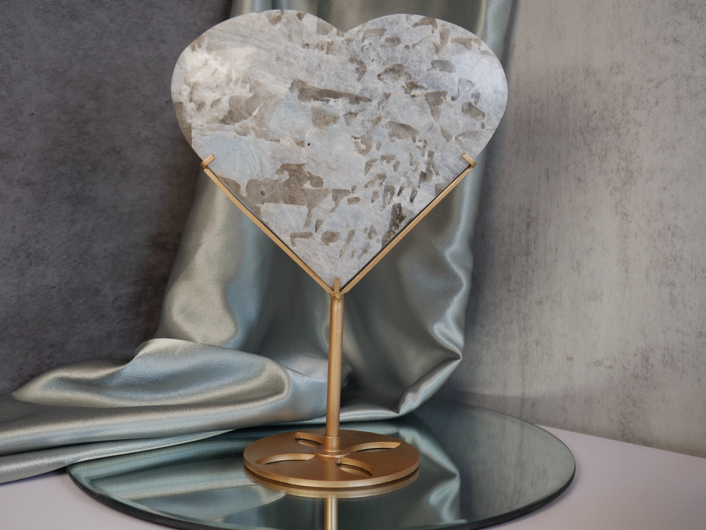 Silver Moonstone & Smokey Quartz Heart