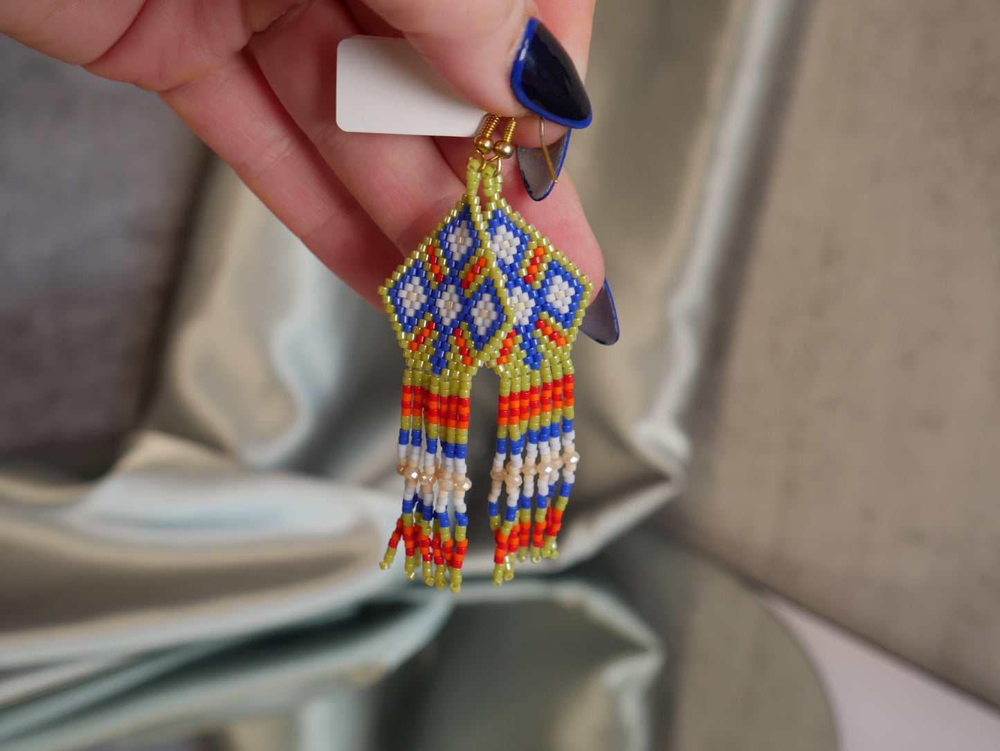Green Earrings - Huichol Bead Art