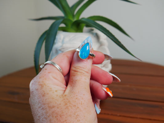 Blue Ethiopian Opal Ring - Teardrop