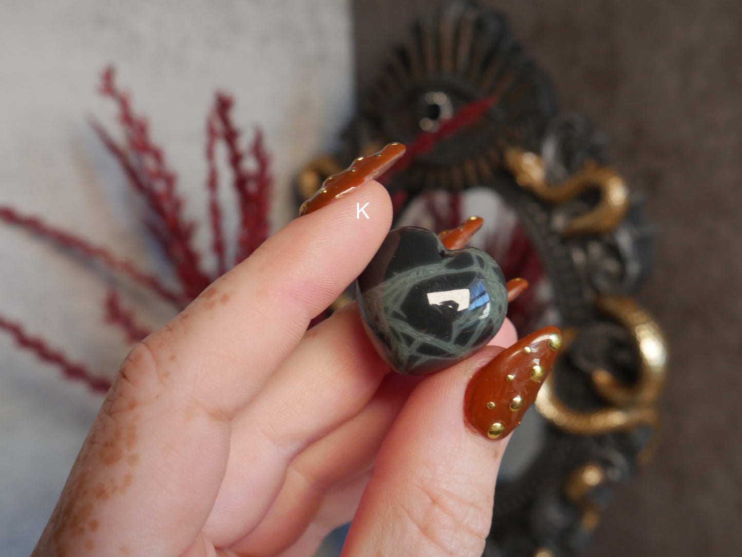 Spiderweb Obsidian Mini Puffy Heart