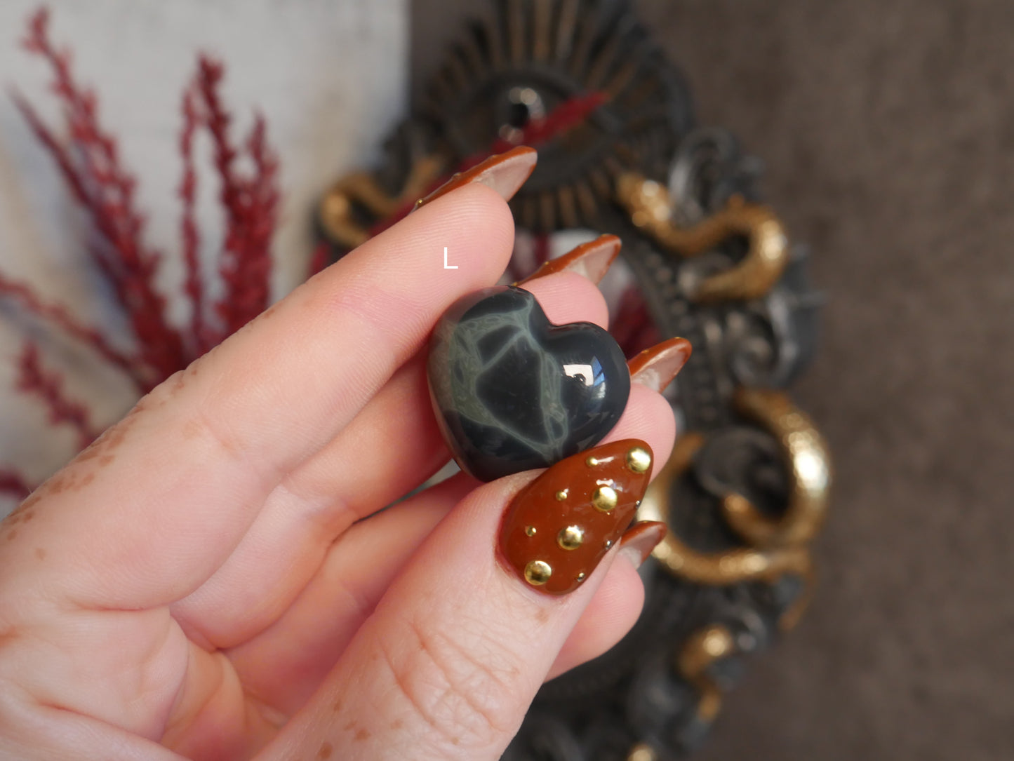 Spiderweb Obsidian Mini Puffy Heart