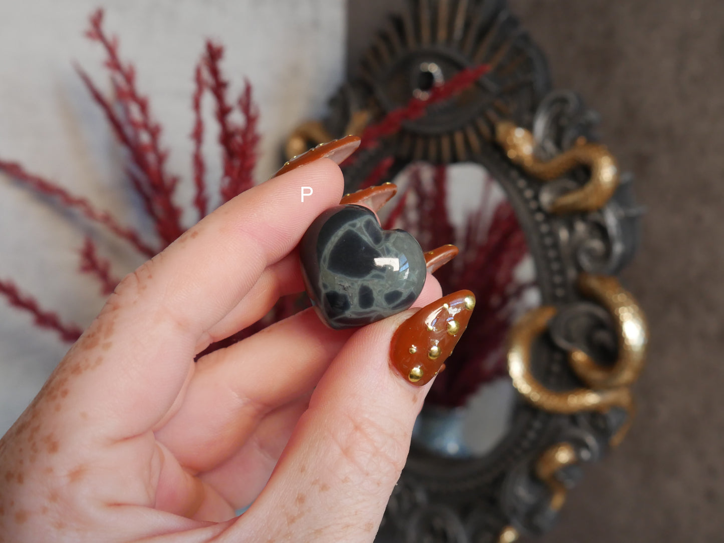 Spiderweb Obsidian Mini Puffy Heart