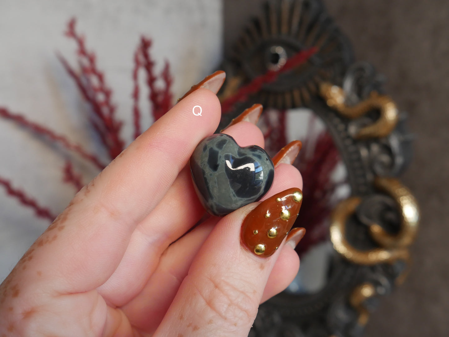 Spiderweb Obsidian Mini Puffy Heart