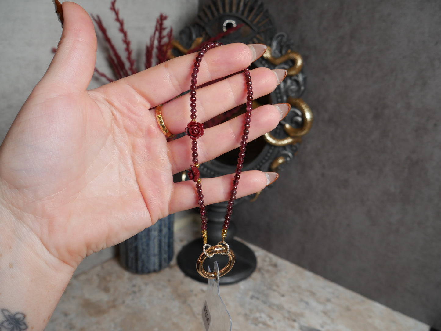 Garnet & Cinnabar Rose Phone Chain
