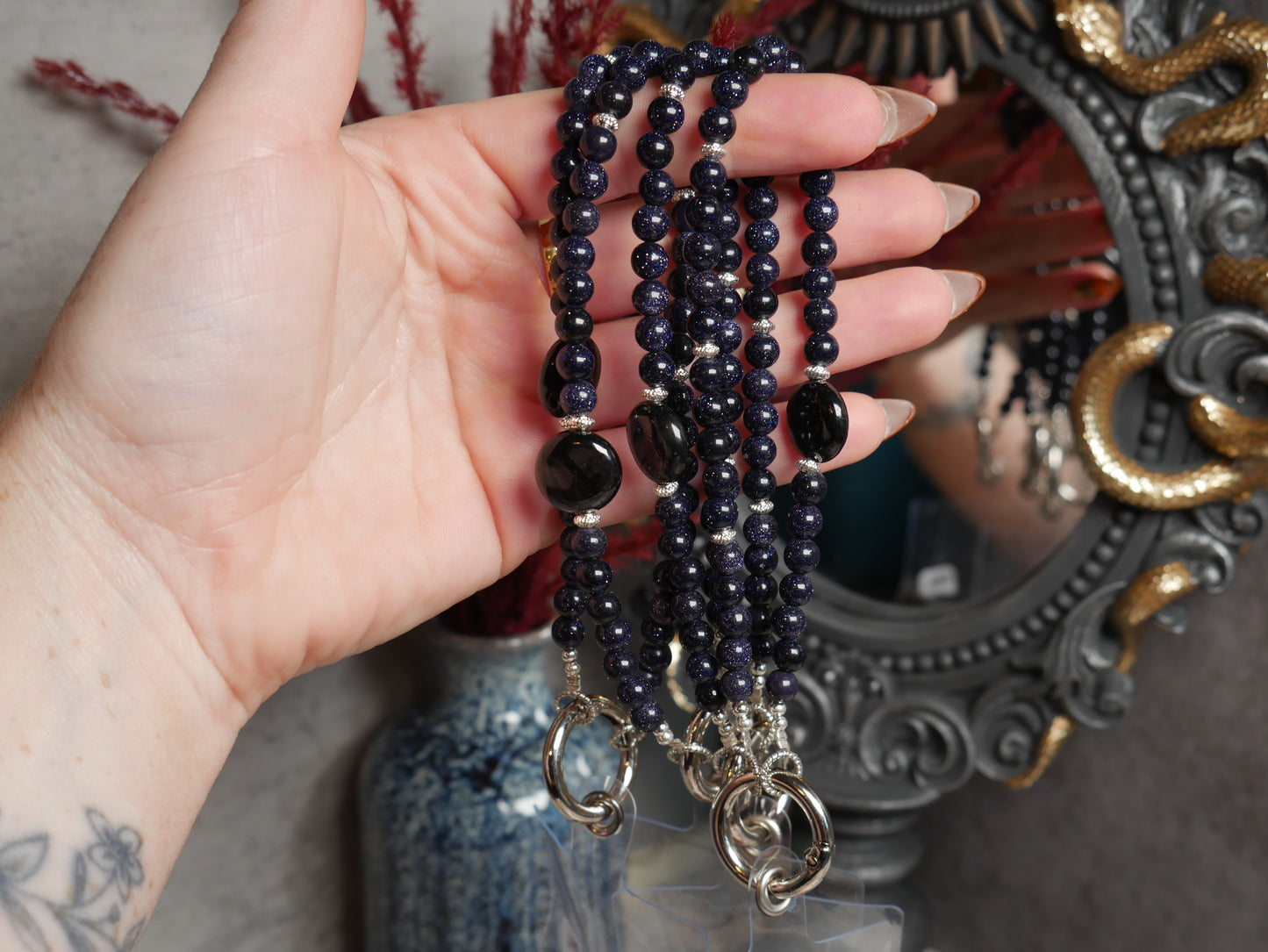 Blue Goldstone & Hypersthene Phone Chain