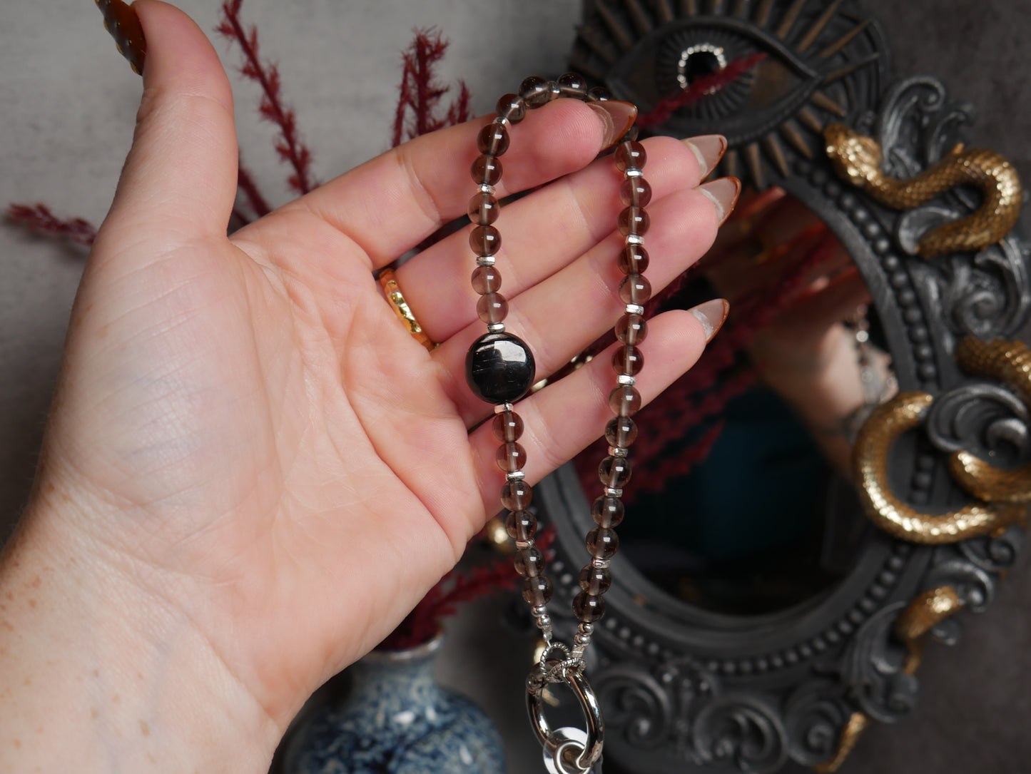 Ice Obsidian & Hypersthene Phone Chain