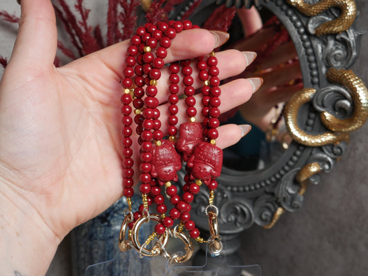 Cinnabar Lucky Cat Phone Chain
