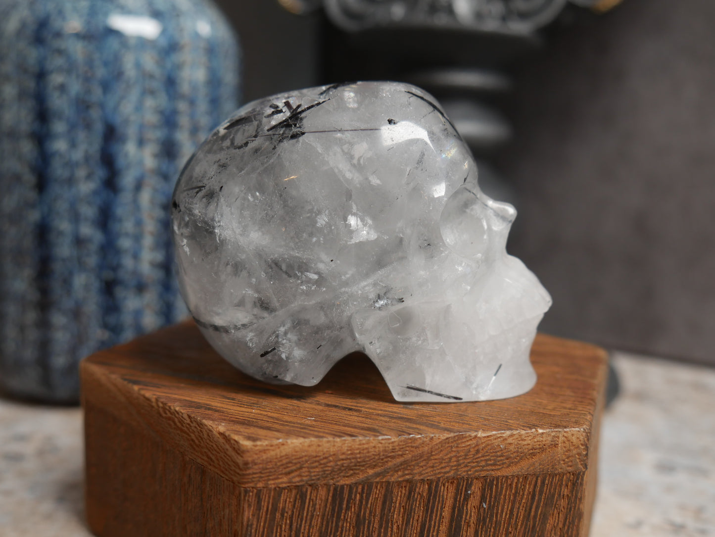 Tourmaline in Quartz Skull