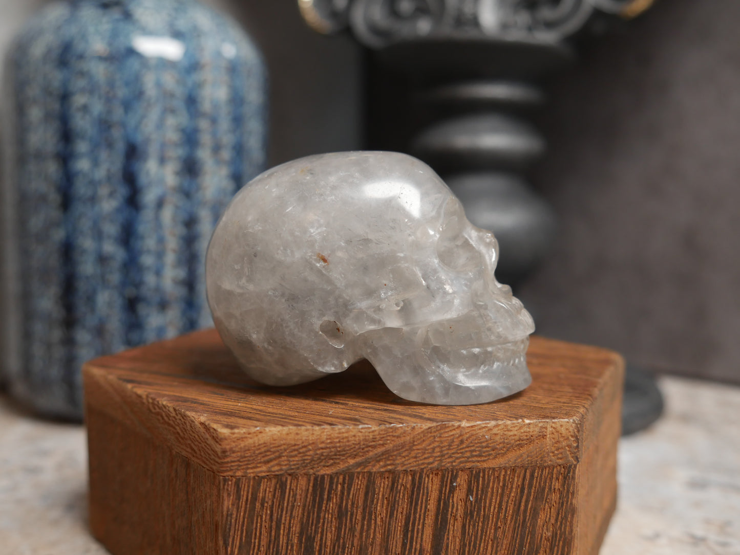 Grey Amphibole in Quartz Skull