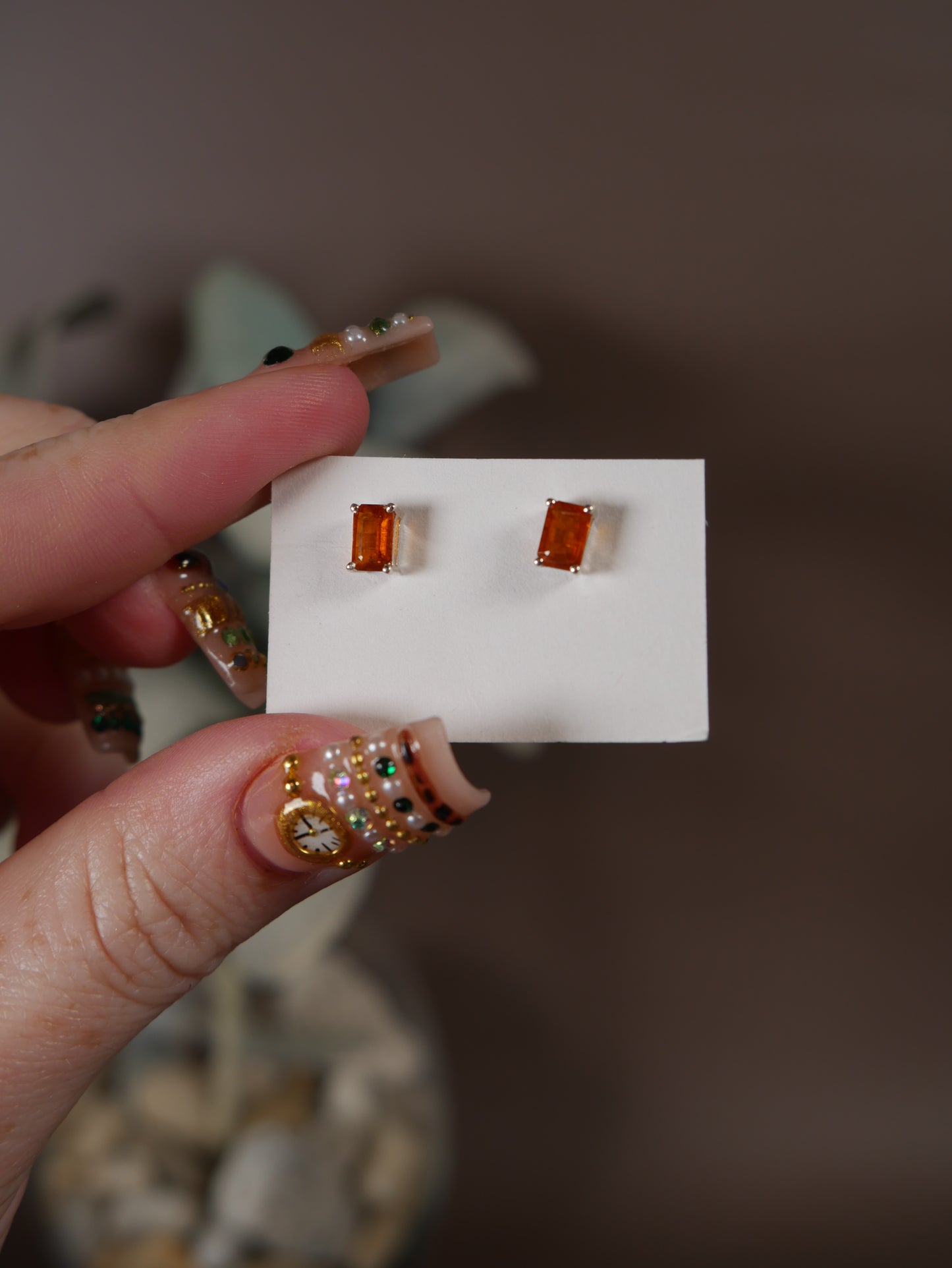 Orange Kyanite Baguette Studs