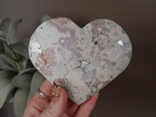 Pink Amethyst x Flower Agate Heart #2