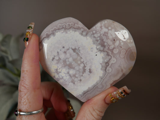 Pink Amethyst x Flower Agate Heart #8