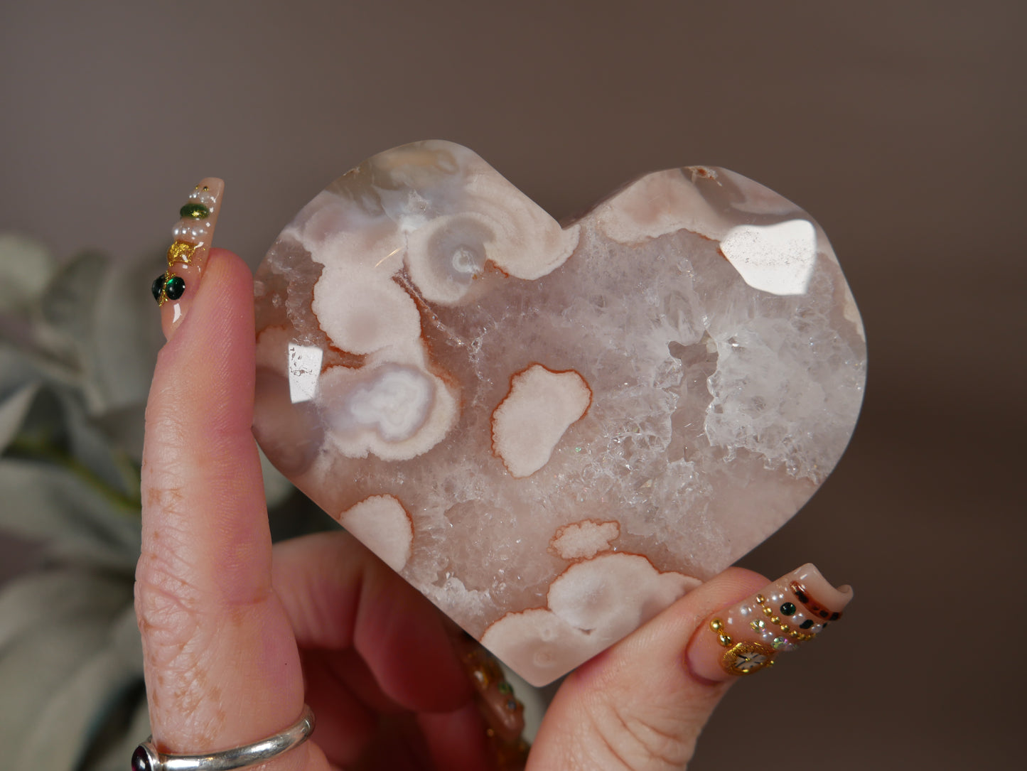 Pink Amethyst x Flower Agate Heart #9