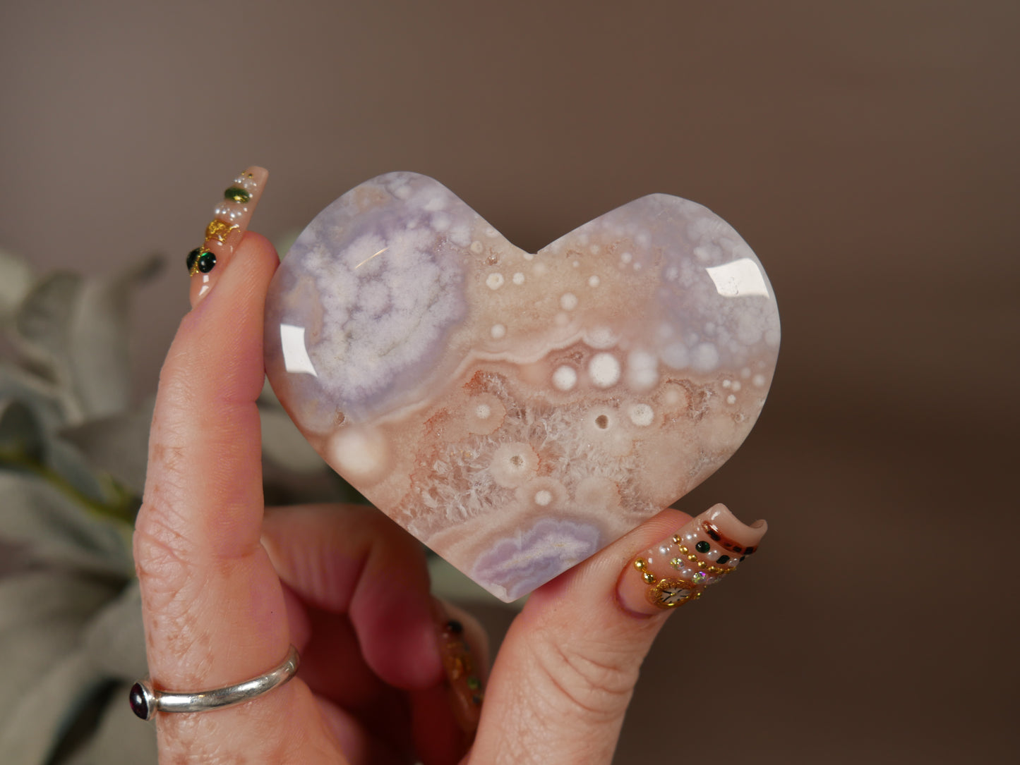 Pink Amethyst x Flower Agate Heart #10