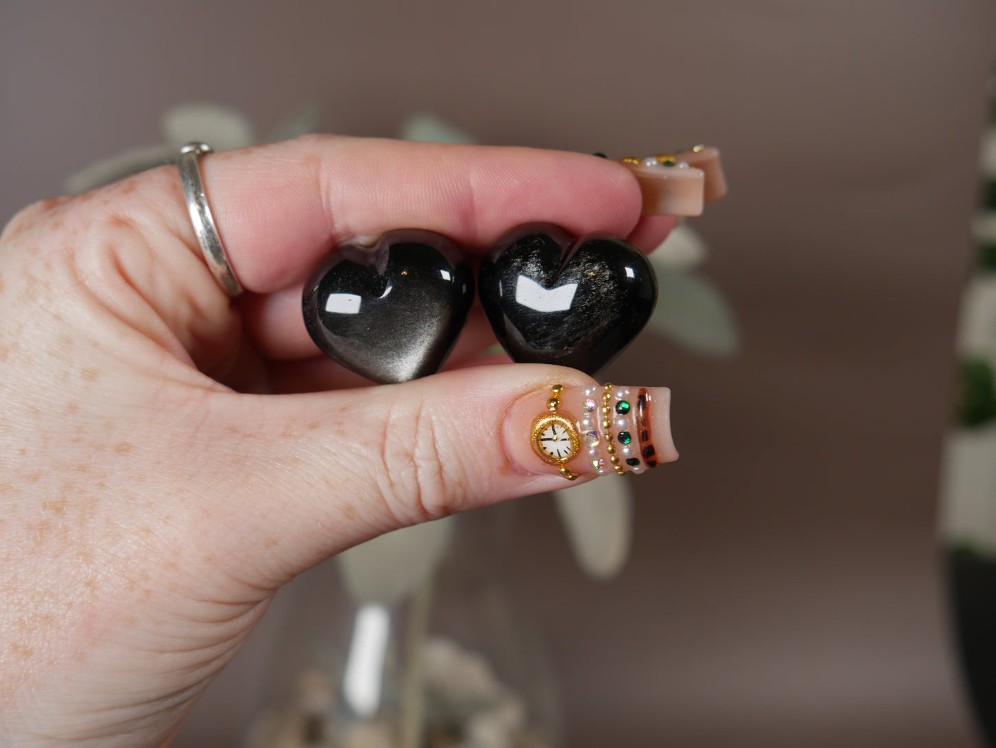 Silver Sheen Obsidian Puffy Heart