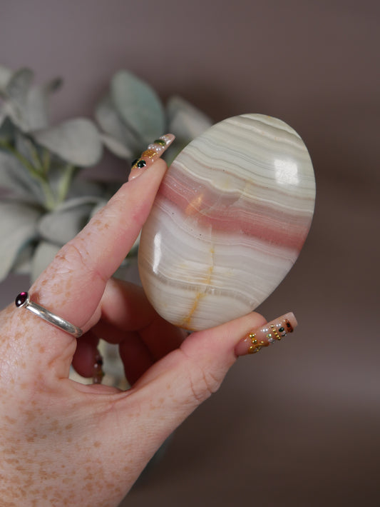 Pink Banded Onyx Palm Stone