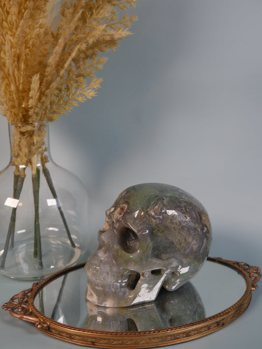 Moss Agate Skull
