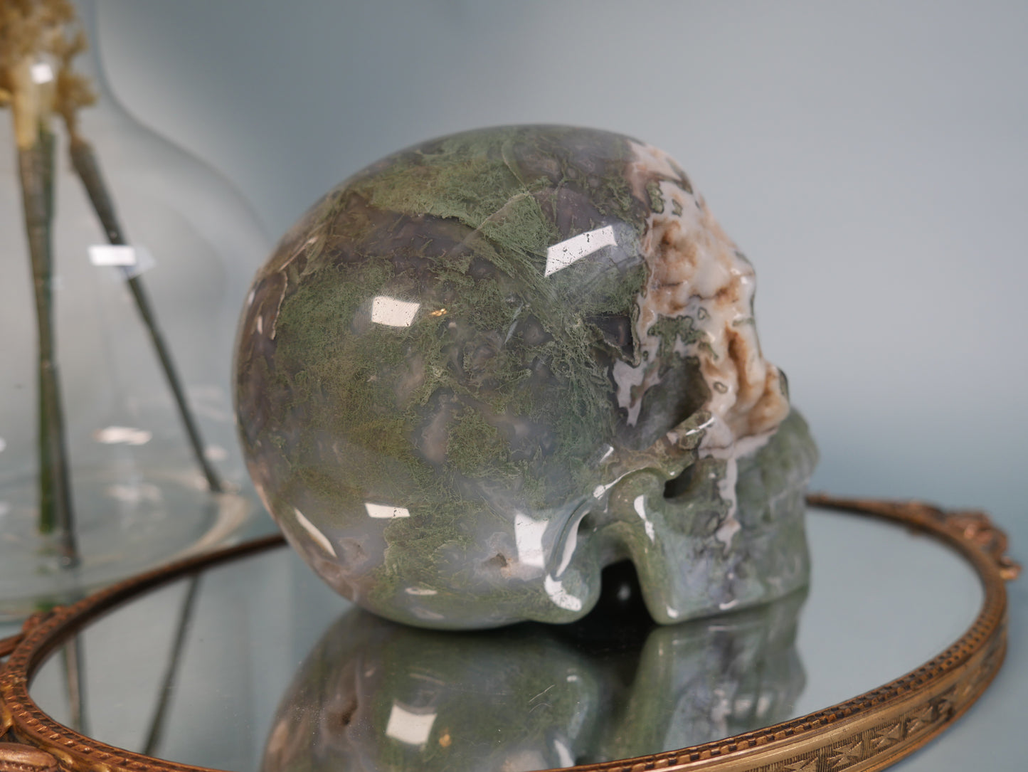 Moss Agate Skull