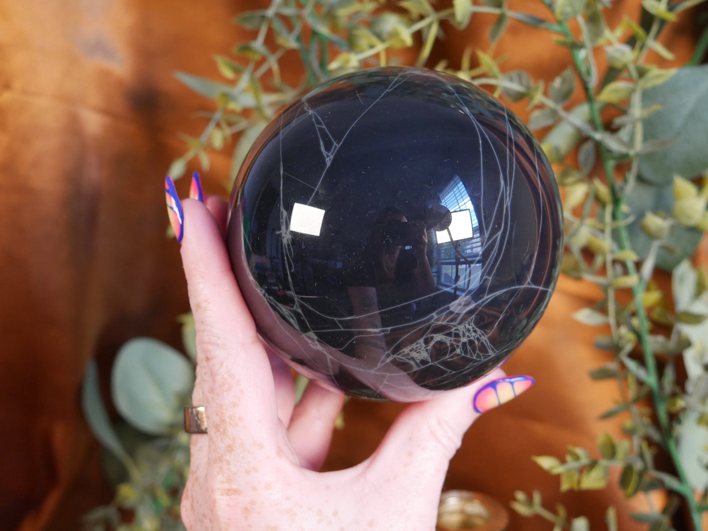 XL Spiderweb Obsidian Sphere