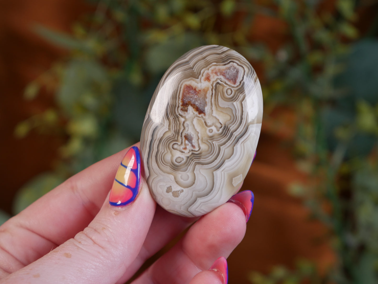Crazy Lace Agate Palm Stone #4