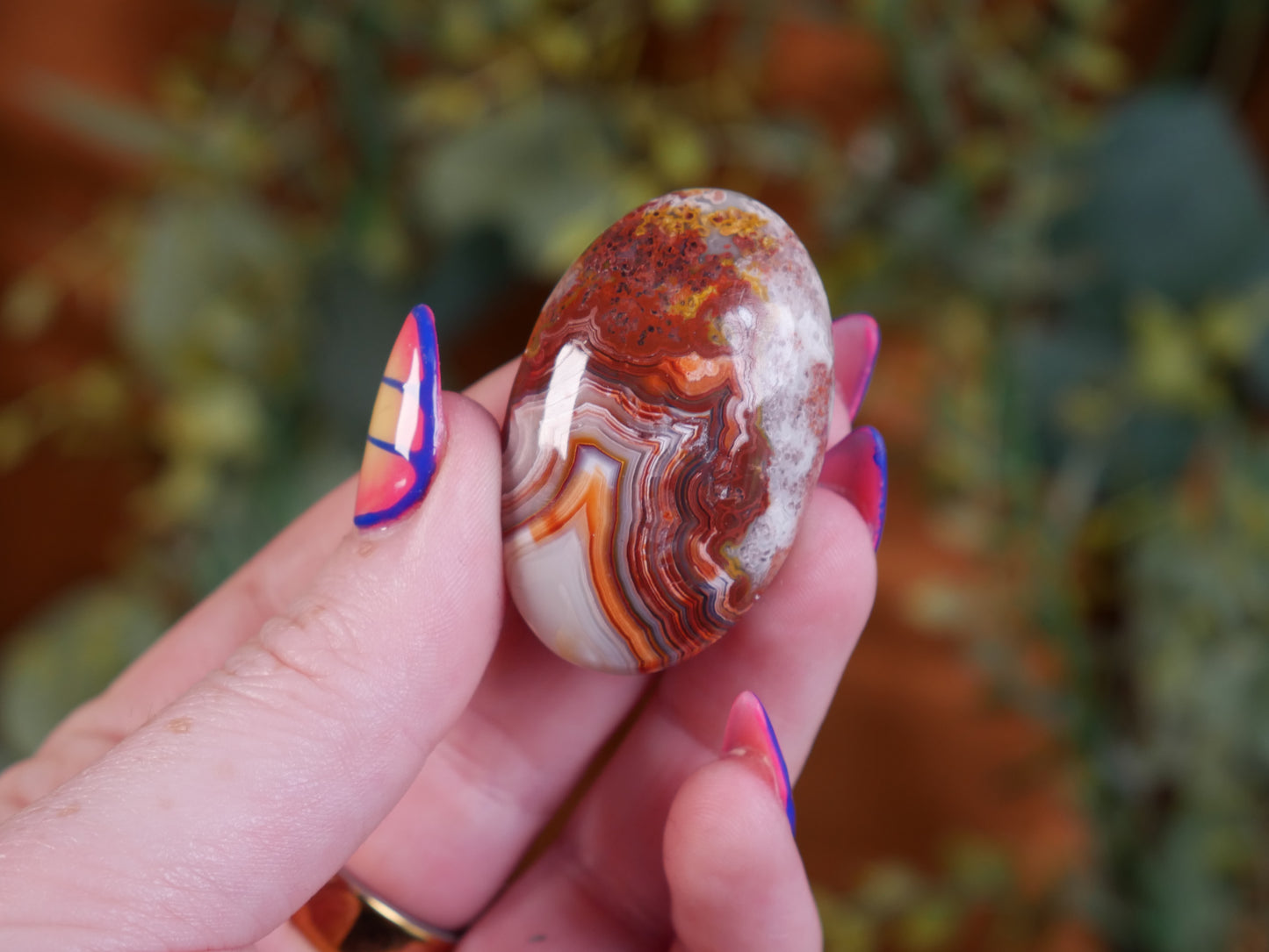 Crazy Lace Agate Palm Stone #2