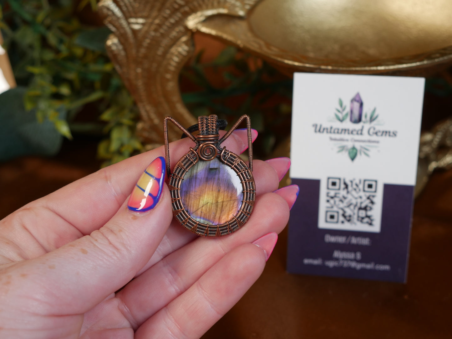 Labradorite Cat Wire Wrapped Pendant - Untamed Gems