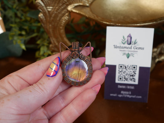 Labradorite Cat Wire Wrapped Pendant - Untamed Gems