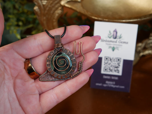 Kambaba Jasper Snail Wire Wrapped Pendant - Untamed Gems