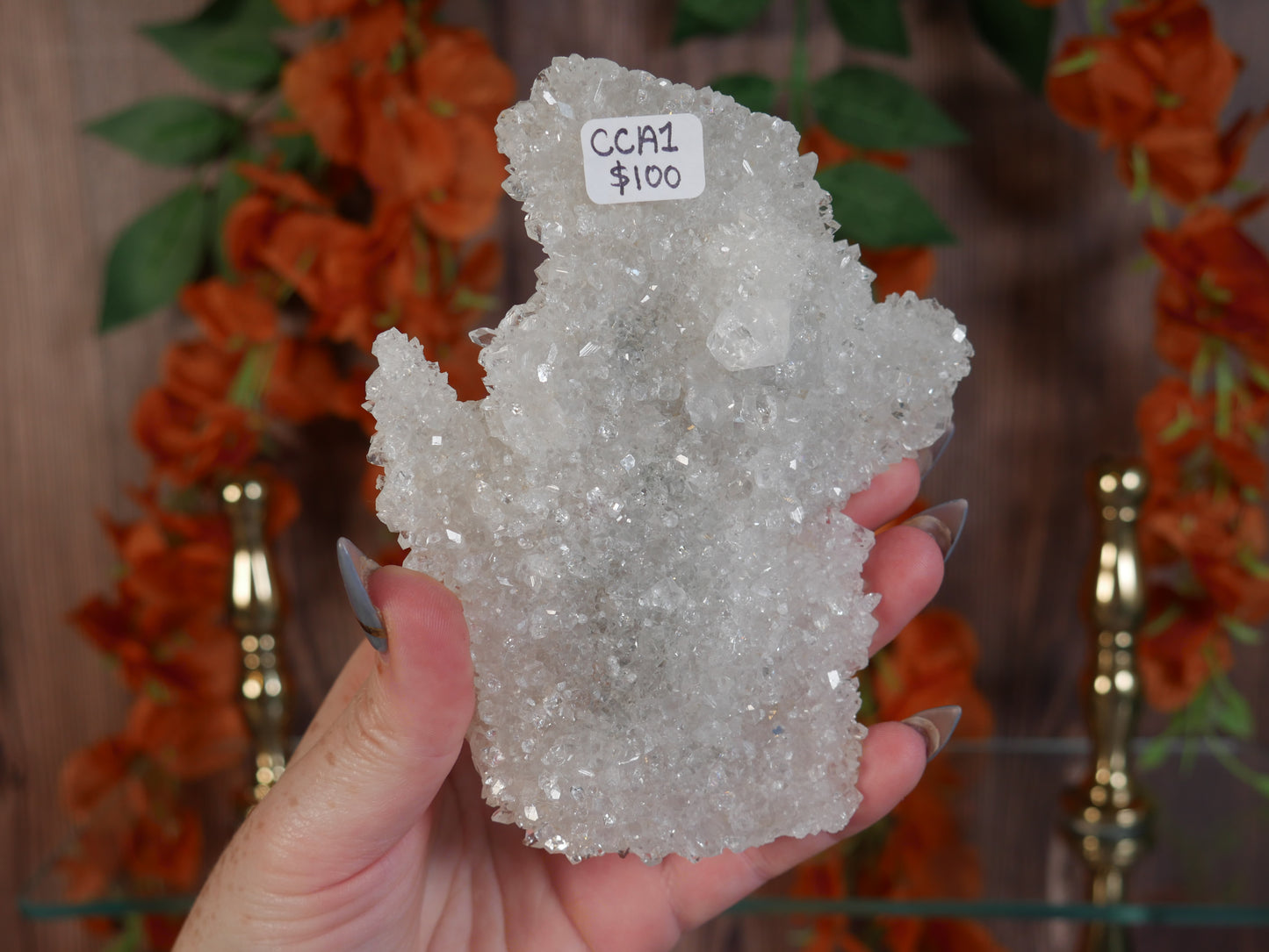 Diamond Apophyllite-Coated Calcite Crust #1