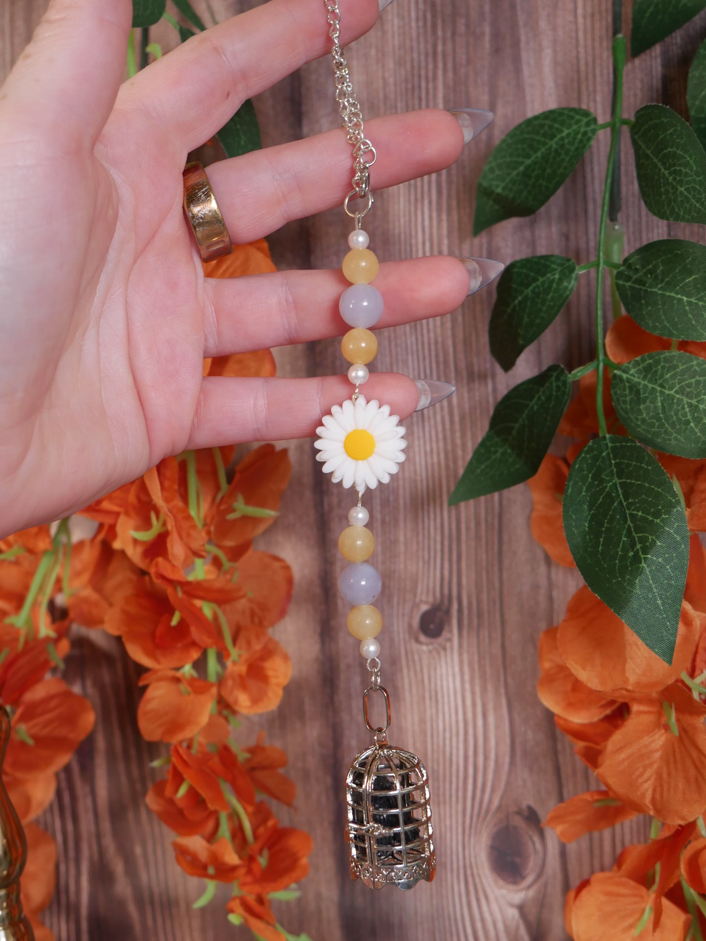 Daisy/Bird Cage Car Mirror Decor