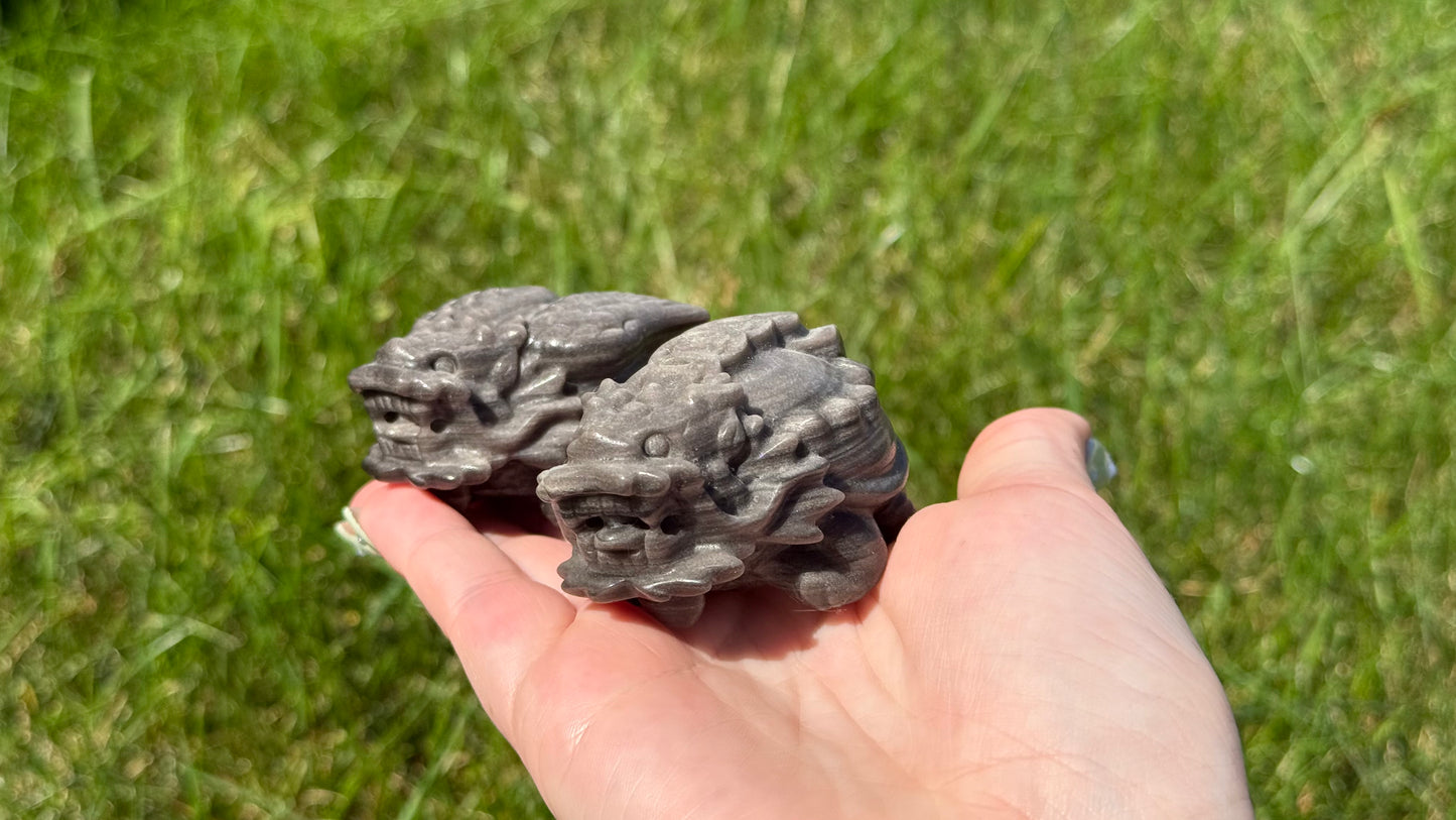 Silver Sheen Obsidian Dragon Turtle Pair - Personal Collection Destash