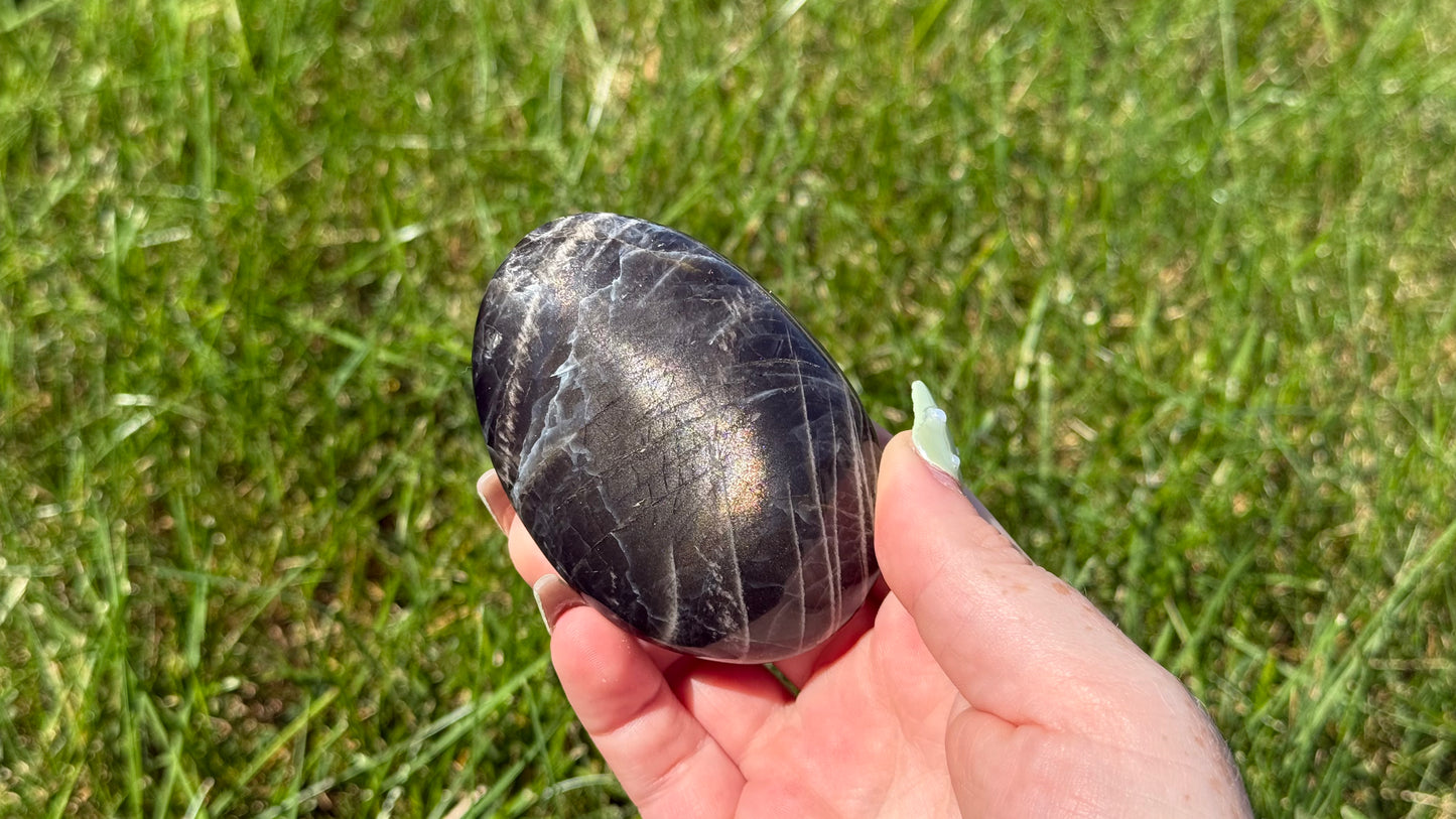 Imperfect Black Moonstone Palm Stone - Personal Collection Destash