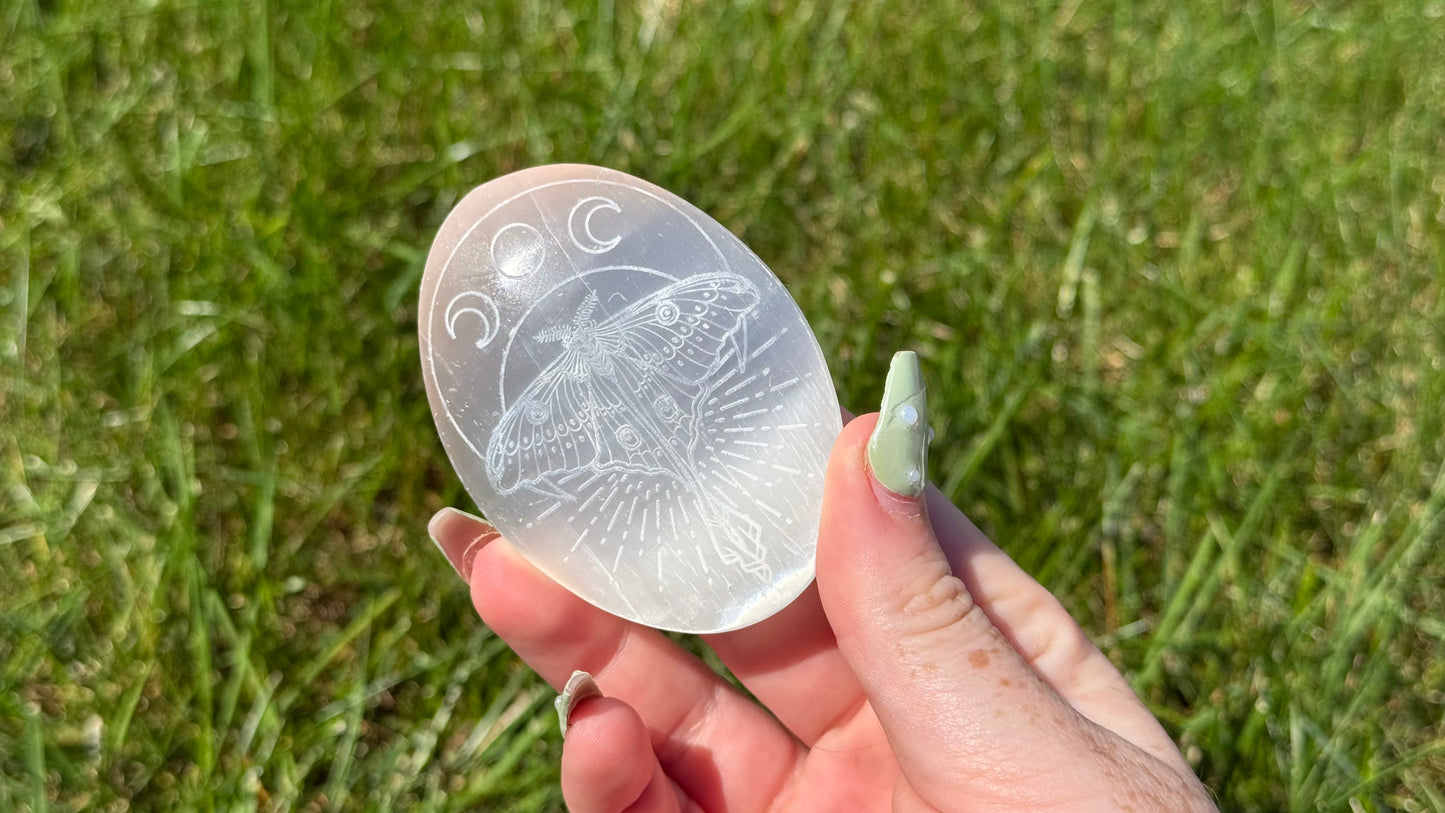 Satin Spar Moth Palm Stone - Personal Collection Destash