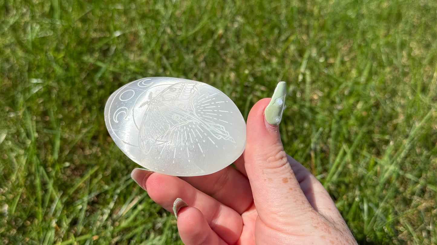 Satin Spar Moth Palm Stone - Personal Collection Destash
