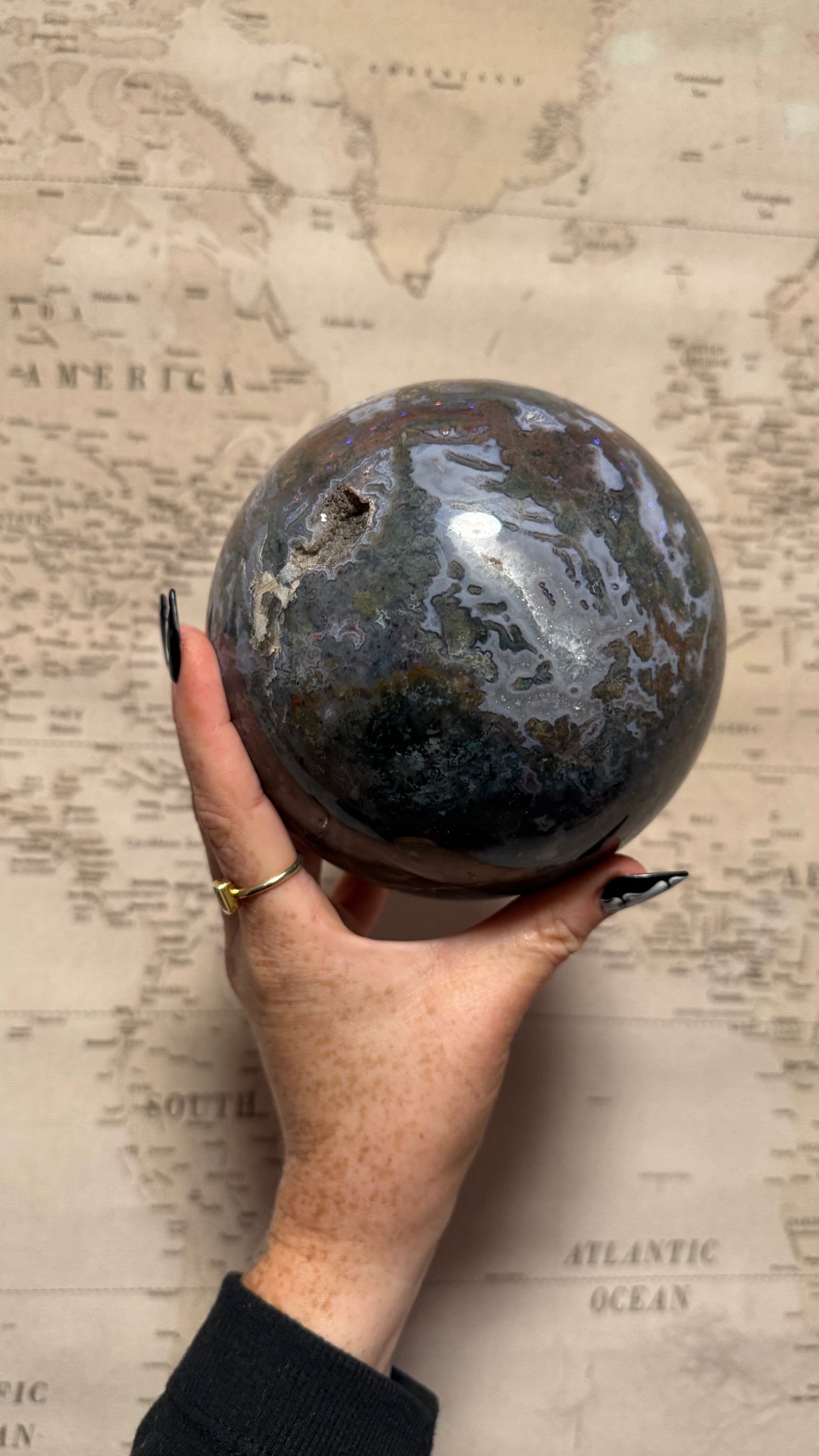 XL Moss Agate Sphere - Personal Collection Destash