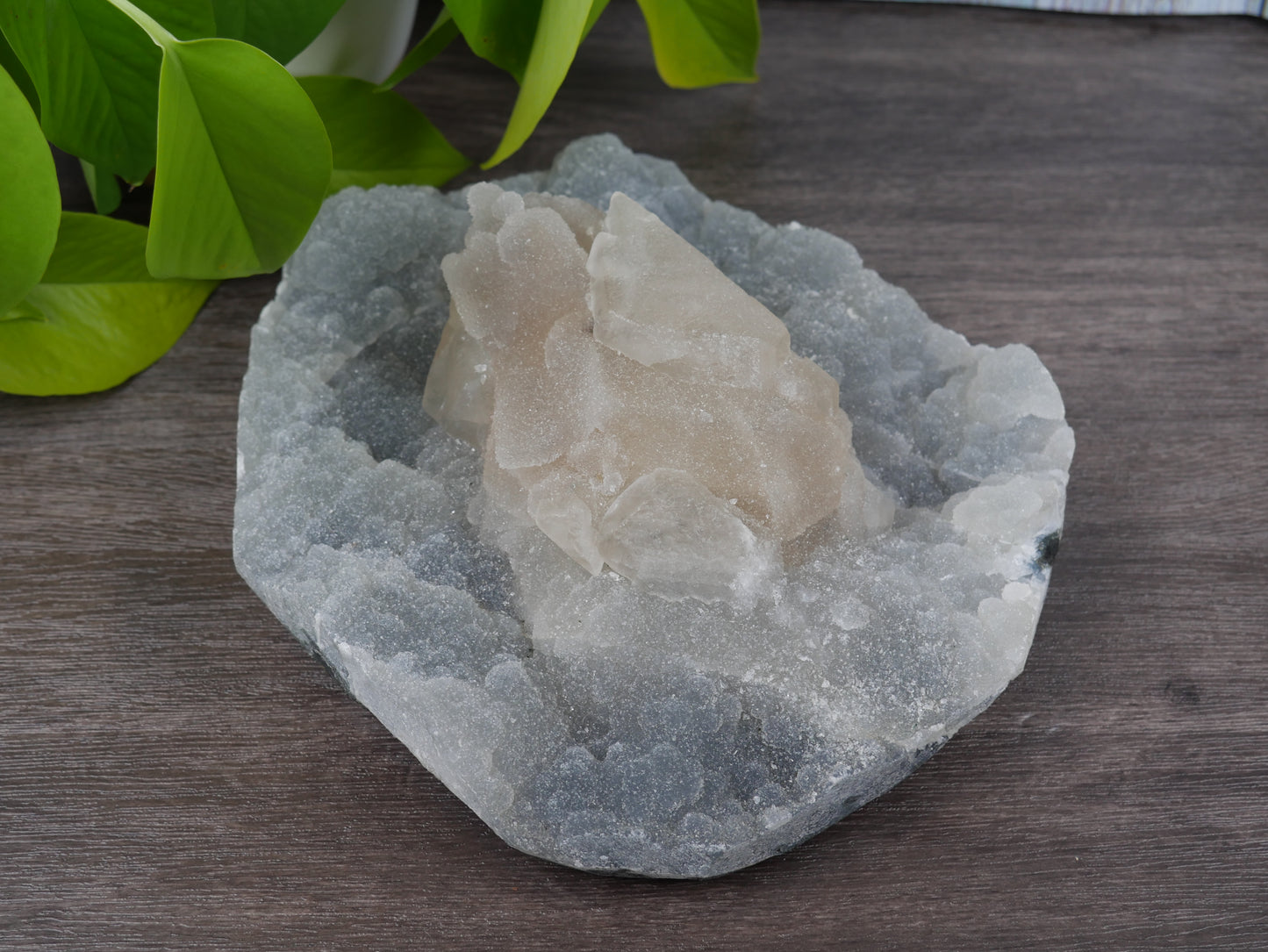 Calcite on Chalcedony Plate