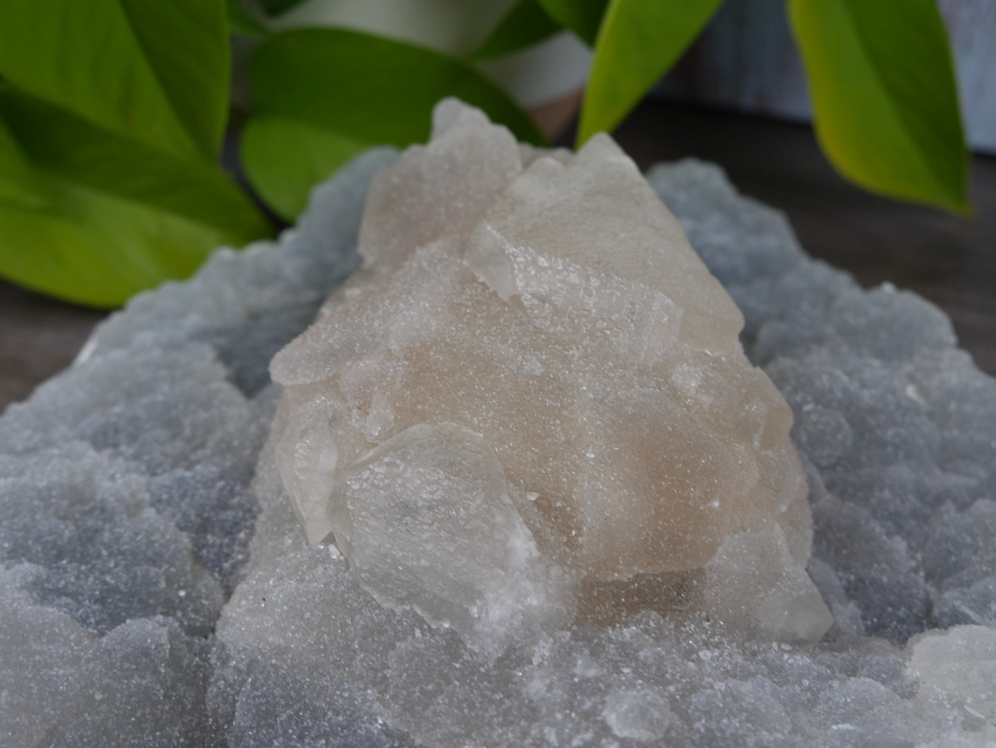 Calcite on Chalcedony Plate