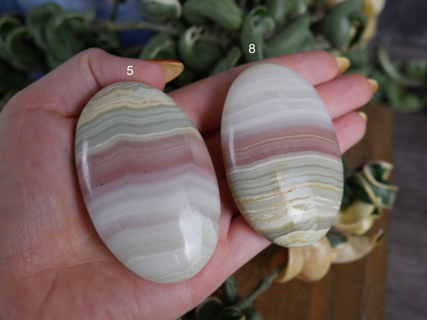 Pink Banded Onyx Palm Stones [various]