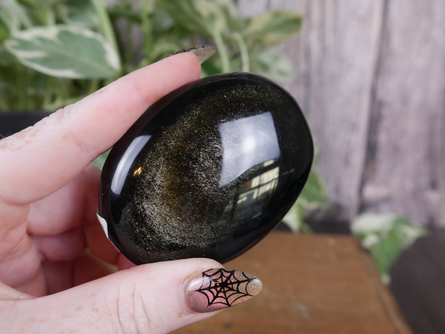 Gold Sheen Obsidian Palm Stone #3