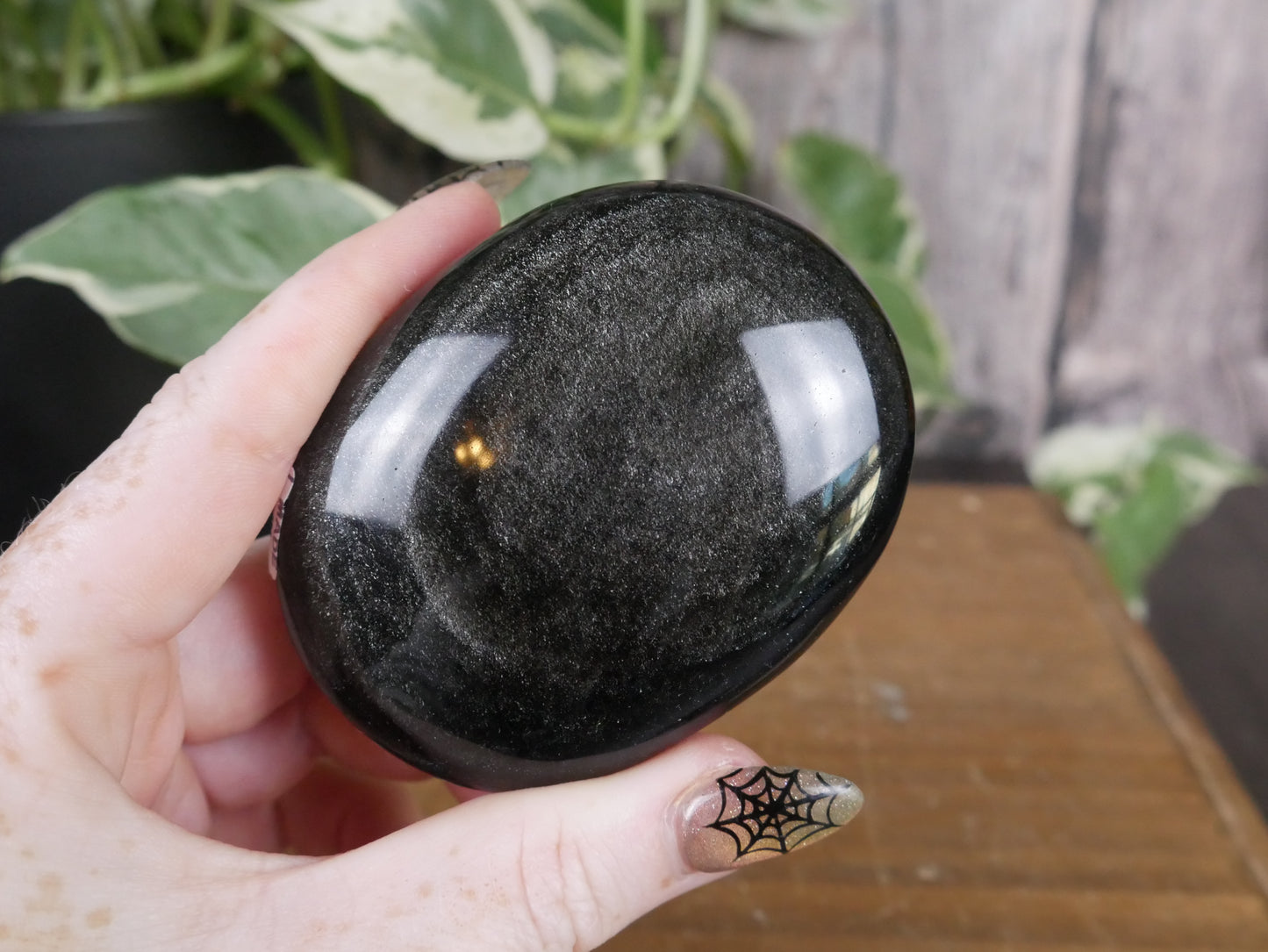 Silver Sheen Obsidian Palm Stone #1