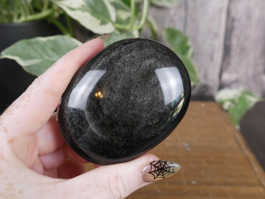 Silver Sheen Obsidian Palm Stone #1