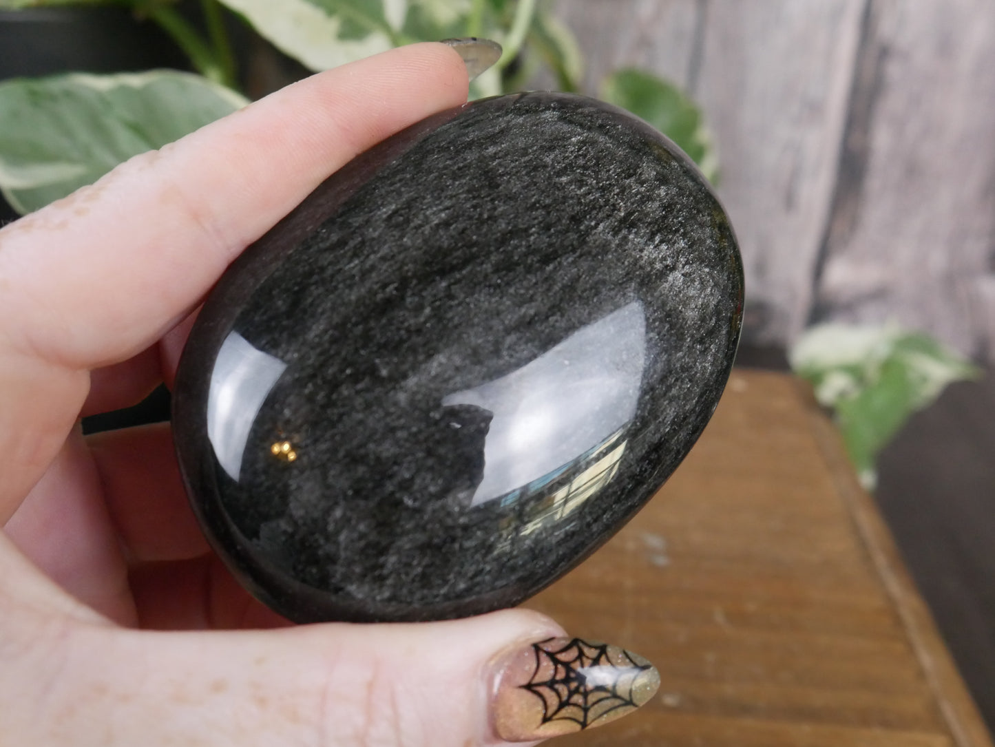 Silver Sheen Obsidian Palm Stone #2