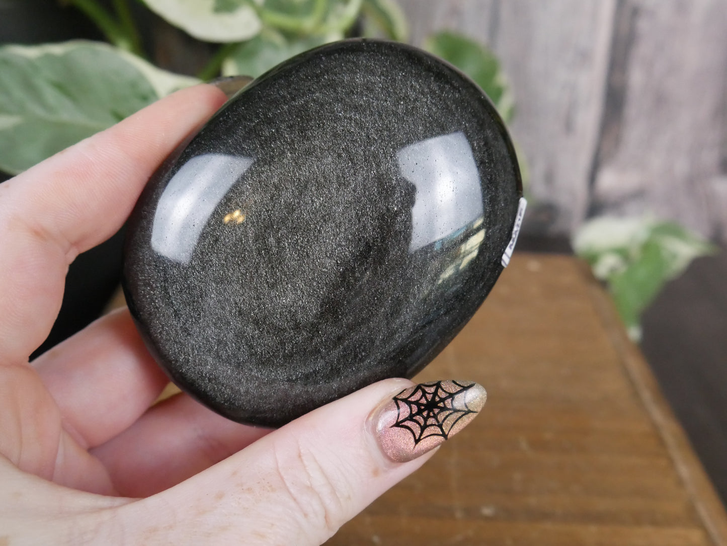 Silver Sheen Obsidian Palm Stone #4