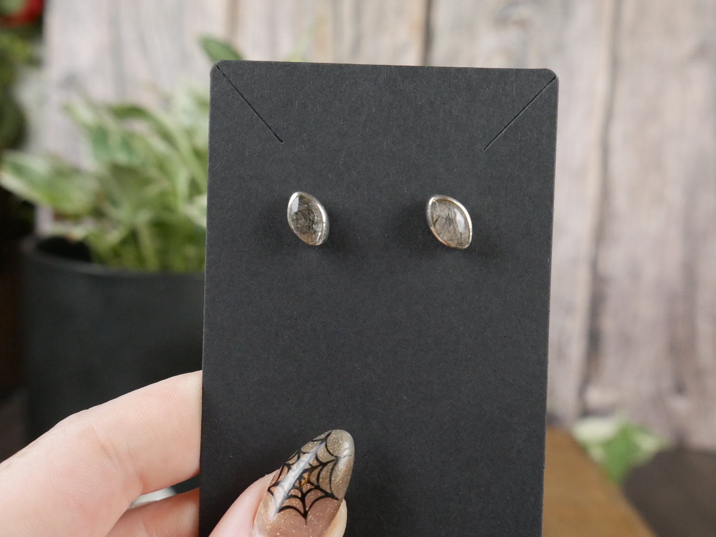 Black Tourmaline in Quartz Studs #1