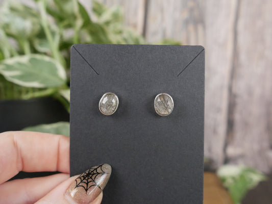 Black Tourmaline in Quartz Studs #3