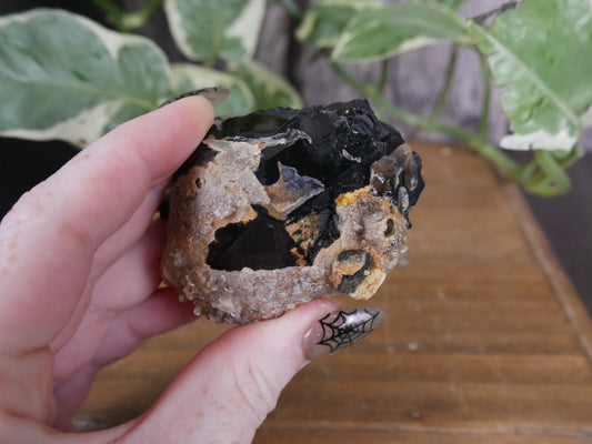 Black Tourmaline, Smokey Quartz, Hyalite Opal Specimen #16