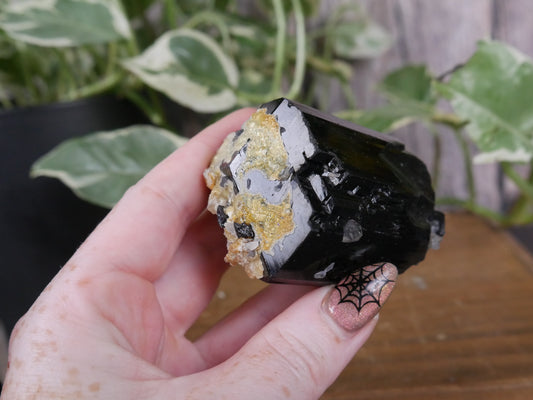 Black Tourmaline, Smokey Quartz, Hyalite Opal Specimen #18